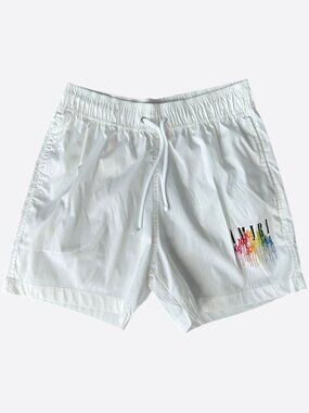 Amiri White Multicolor MA Drip Logo Swim Shorts